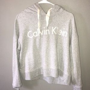 Grey Calvin Klein hoodie, slightly cropped